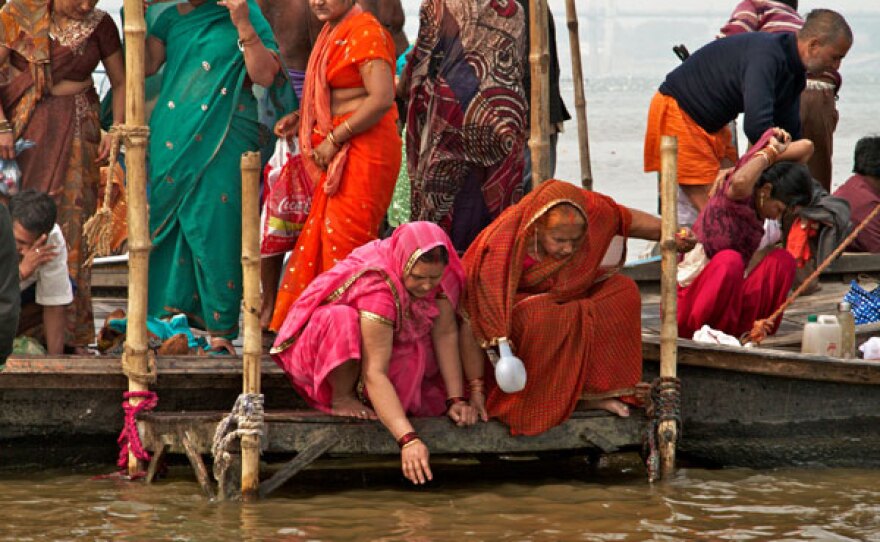 Pilgrims at the Ganges River during the Kumbh Mela.