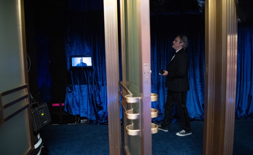 Joaquin Phoenix backstage during the live ABC Telecast of The 93rd Oscars® at Union Station in Los Angeles, CA on Sunday, April 25, 2021.