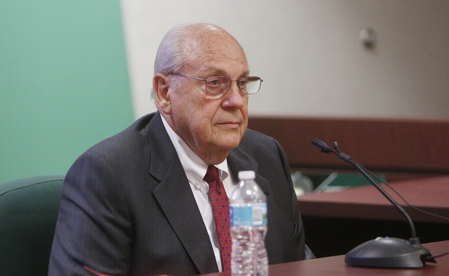 Curtis Reeves Jr. takes the stand to testify during his hearing in Dade City, Fla., last month. A judge denied his request to dismiss the charges against him under Florida's Stand Your Ground law.