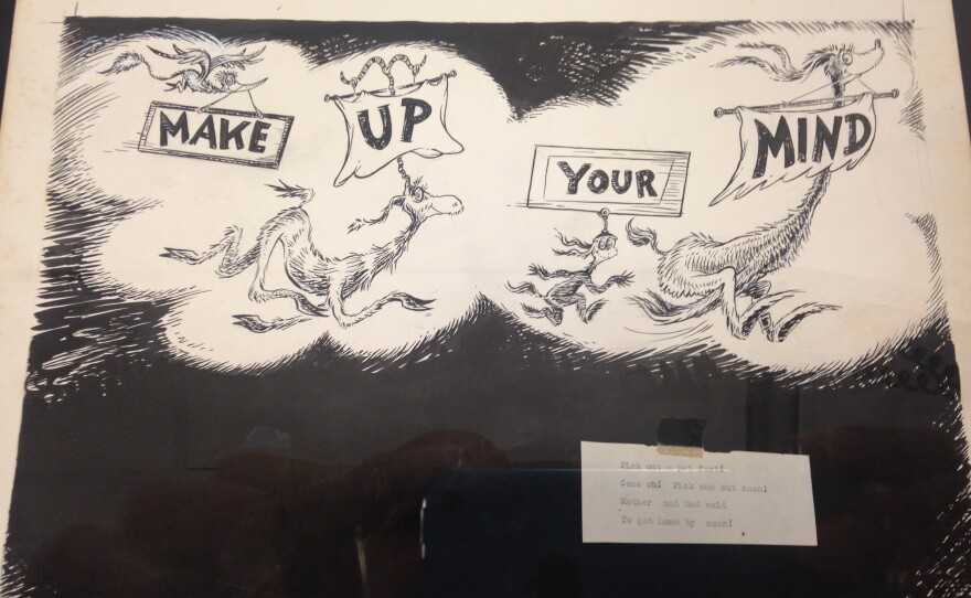 One of the original drawings in the new Dr. Seuss book was displayed at UC San Diego's Geisel Library, July 28, 2015.