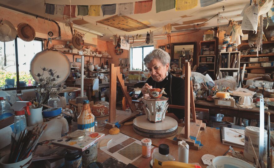 Irene de Watteville is shown in her studio in an undated photo.