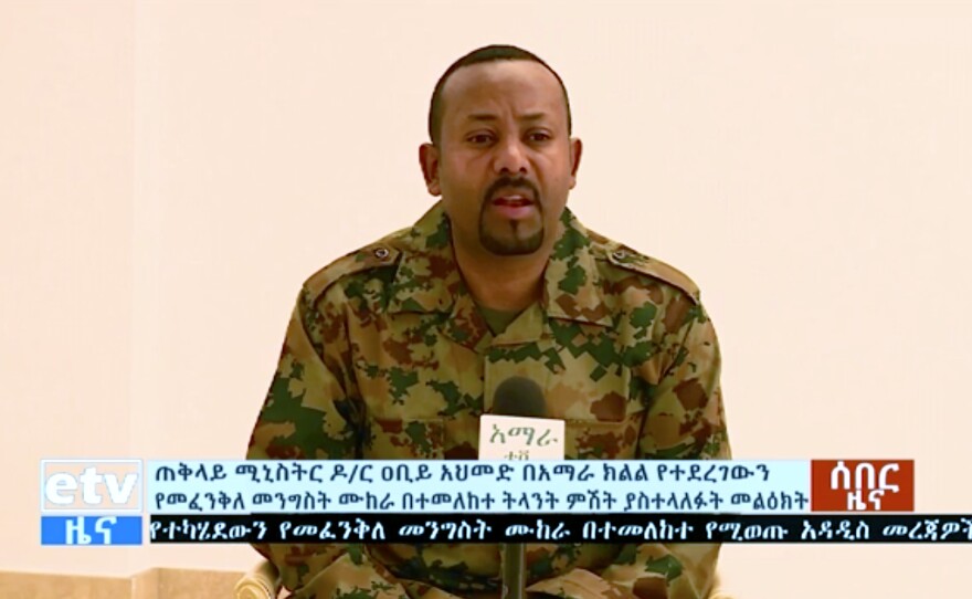 Ethiopia's Prime Minister Abiy Ahmed announces on television that an attempted coup occurred over the weekend.