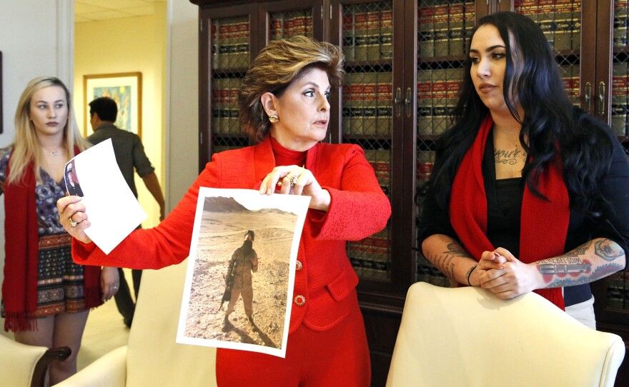 The military is investigating a scandal involving the sharing of nude photos of female service members. This week, retired Marine Erika Butner (right) appeared at a news conference with attorney Gloria Allred and active-duty Marine Marisa Woytek (left).