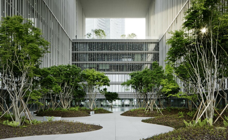The central courtyard of the Amorepacific Headquarters in Seoul.