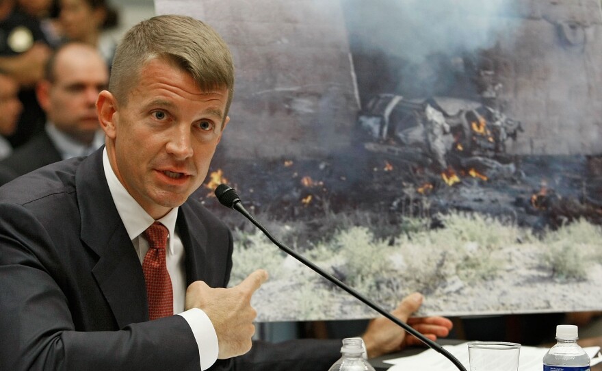 Erik Prince, then-chairman of the Prince Group LLC and Blackwater USA, testifies during a House Oversight and Government Reform Committee hearing on Capitol Hill in 2007.