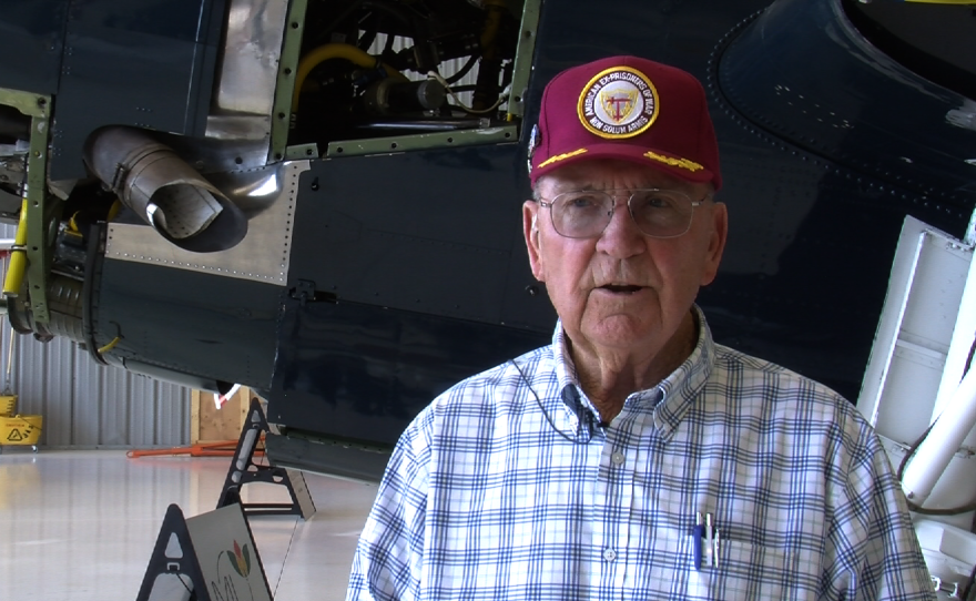 Ralph Kling, 90, a former WWII POW, recalled flying a P-47 thunderbolt during his visit to the Greatest Generation Naval Museum, April 30, 2015.