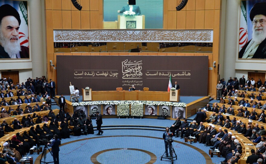 Iranian Vice President Ishak Cihangiri delivers a speech during the commemoration ceremony of former Iranian President Ayatollah Hashemi Rafsanjani in Tehran on Jan. 8.