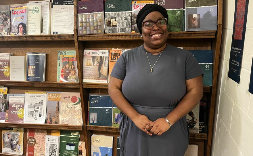 Wayne State University senior Kaja Braziel, pictured on campus in Detroit on Friday, is apprehensive about voting for Biden again. Some of her top concerns are student loan forgiveness and the need for a livable wage.