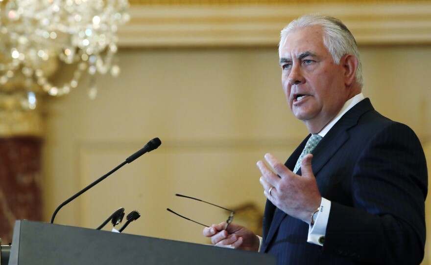 Secretary of State Rex Tillerson speaks at a 2017 Trafficking in Persons Report ceremony at the State Department, in June. On Monday, Tillerson recertified Iran's compliance with the 2015 nuclear deal.