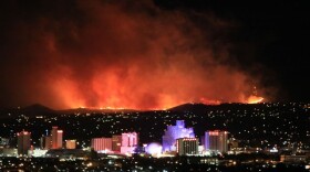 @JustinNOAA tweets: "Stunning photo of Caughlin Fire in Reno, taken at 1:00 am by NOAA's Alexander Hoon."
