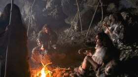 A reconstruction of Neanderthals in a cave for "Decoding Neanderthals." Were Neanderthals really mentally inferior, as inexpressive and clumsy as the cartoon caveman they inspired? NOVA examines a range of new evidence.