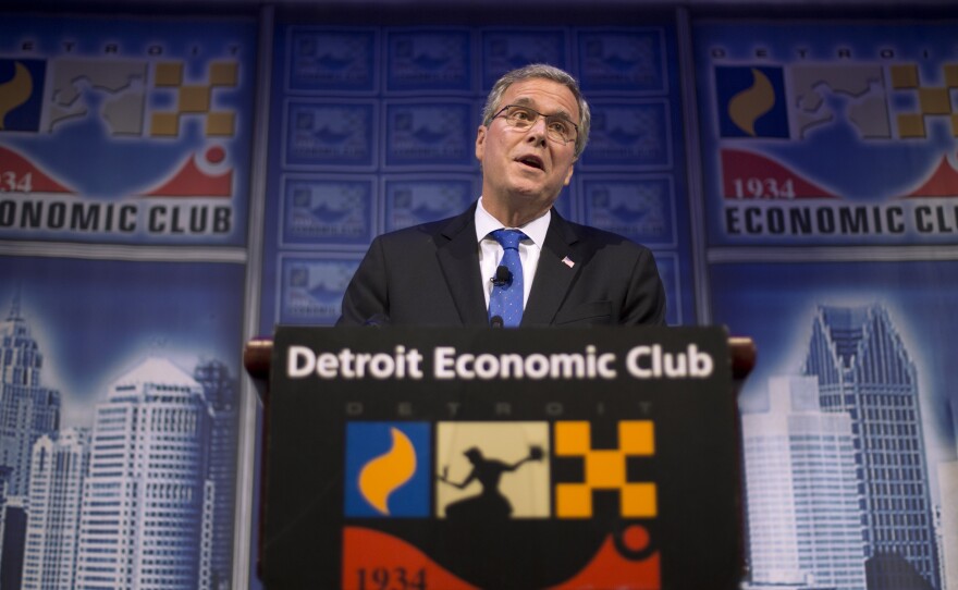 Former Florida Gov. Jeb Bush speaks at a Economic Club of Detroit meeting in Detroit on Wednesday. The Detroit event is the first in a series of stops that Bush's team is calling his "Right to Rise" tour. That's also the name of the political action committee he formed in December 2014 to allow him to explore a presidential run.