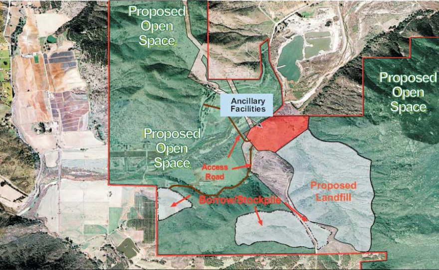 Map of proposed Gregory Canyon landfill, near Highway 76, east of Interstate 15