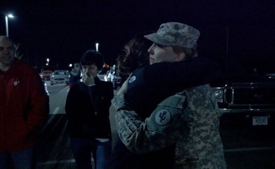 Army Reserve Specialist Samantha VanFossen says goodbye to her family as she leaves for her first deployment.