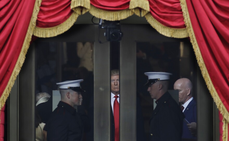 President-elect Donald Trump waits to step out onto the portico at the West Front of the U.S. Capitol for his inauguration.