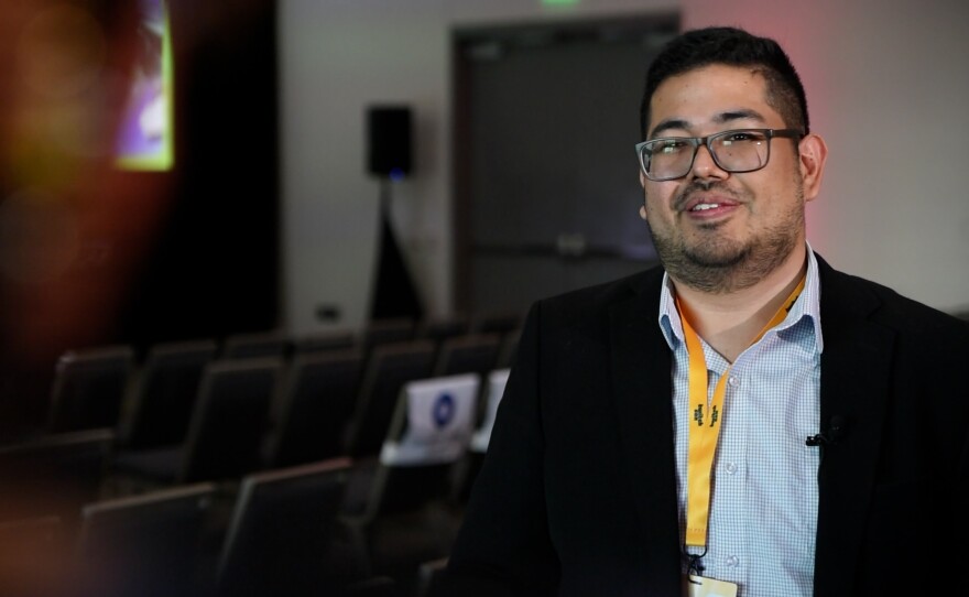 Streamer Psychulturists sits down for an interview at Twitchcon 2025 after speaking on a panel about mental health on Oct.