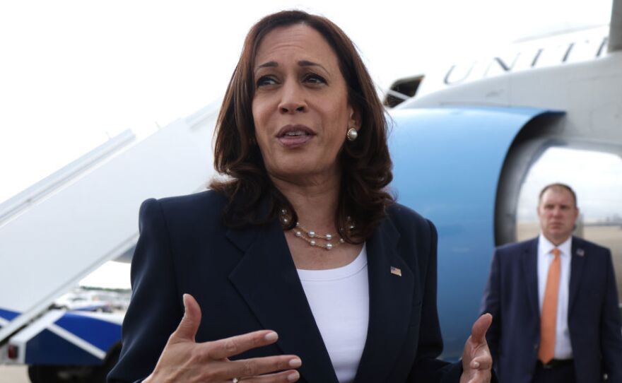 Vice President Harris, pictured in front of Air Force Two on June 14, is headed to the U.S. southern border on Friday.
