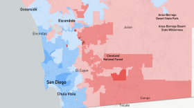 A map showing showing political leanings of San Diego county based on 2020 voting registrations. 