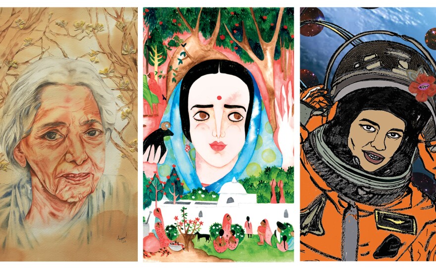 From left: Janaki Ammal (1897-1984), a botanist who developed a sweeter type of sugar cane; Amrita Sher-Gil (1913-1941), a Hungarian-Indian artist who loved painting traditional Indian customs; and Kalpana Chawla, the first woman of Indian origin to go into space.
