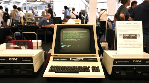 A 1981 Commodore SP9000 “Super PET” computer and floppy disk drives are displayed at the Vintage Computer Festival in Mountain View, Calif., Sunday, Aug. 2, 2026.