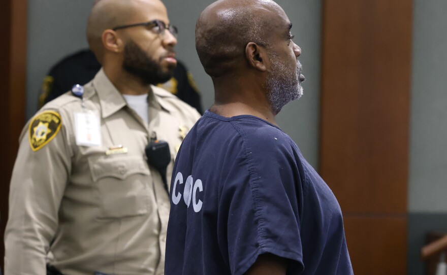 Duane Davis appears in court in Las Vegas on October 4, 2023 after being indicted and charged with murder and with the use of a deadly weapon in connection to the 1996 killing of Tupac Shakur.