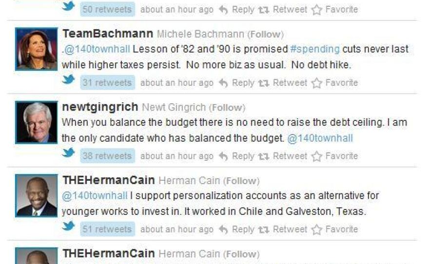 GOP presidential hopefuls use 140 characters or less to answer the question: "As president, how will you avoid continually raising the debt ceiling?"