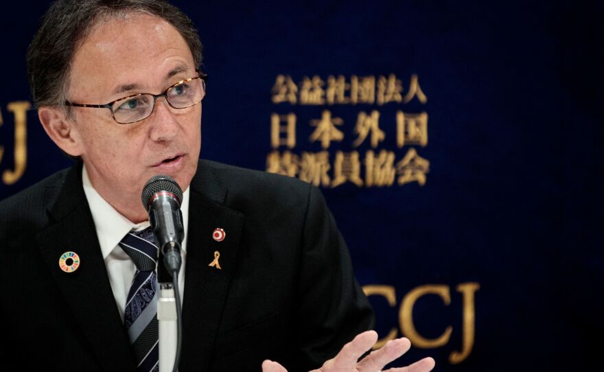 Pictured in 2019, Okinawa Governor Denny Tamaki on Tuesday questioned U.S. measures to stop the coronavirus from spreading on the island.