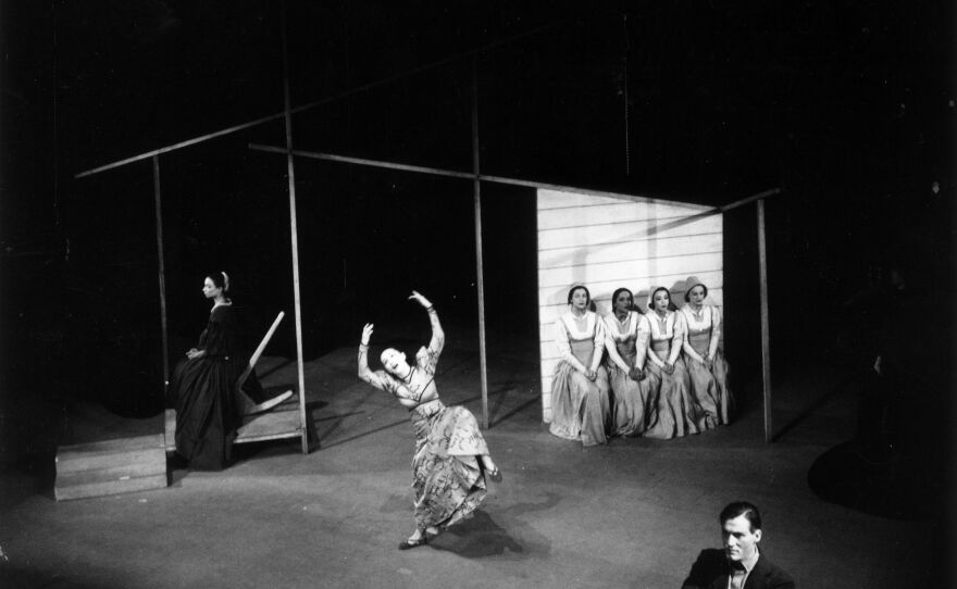 Martha Graham dances in Appalachian Spring in 1954.