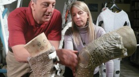 Dava Newman (pictured with Mike Massimino) at MIT wants to design a space suit for future Mars explorers that’s more Captain Kirk than Neil Armstrong. Today’s space suits are mini space-ships, cumbersome oxygen-filled balloons that provide life-saving air pressure, but which are notoriously difficult to move and work in. 