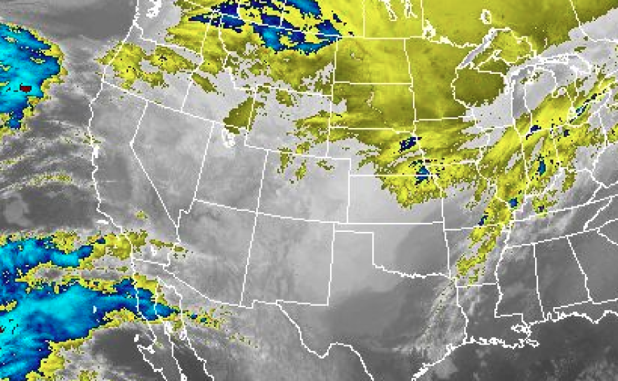 Satellite imagery shows a storm system making its way down the West Coast toward San Diego, where significant rainfall is expected starting Tuesday, Dec. 1, 2014.