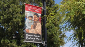 A sign at San Diego City College welcomes student parents on Thursday, Sept. 10, 2026.