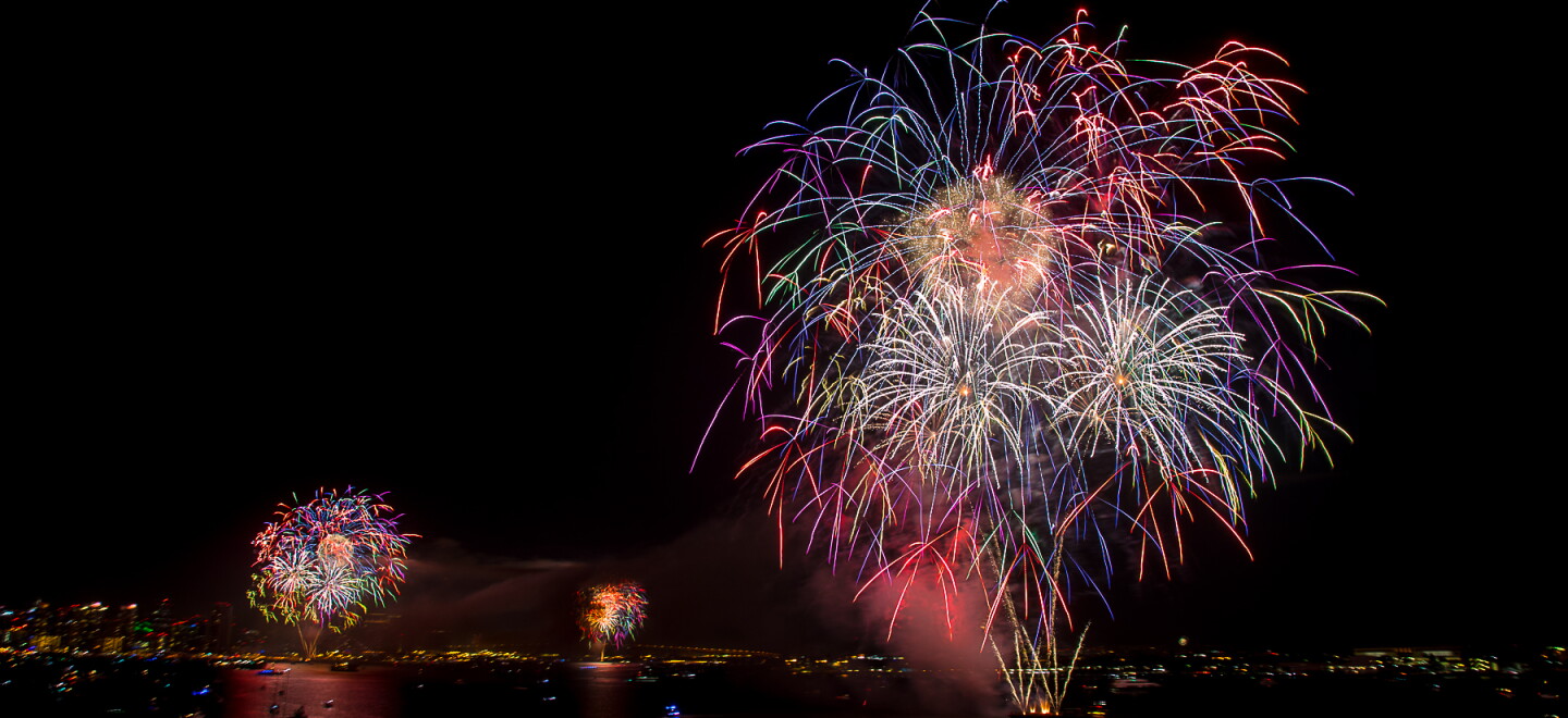 Fireworks explode above San Diego Bay during the Port of San Diego's Big Bay Boom Fourth of July fireworks display in this undated photo.