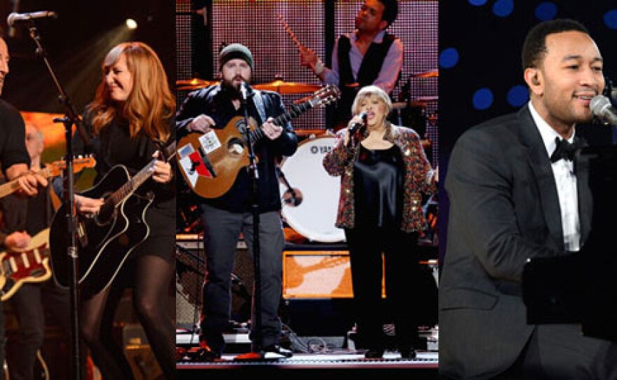 Composite photo: Left: Bruce Springsteen and Patti Scialfa. Photo courtesy of The Recording Academy®/WireImage.com, photo by Kevin Mazur © 2013. Middle: Zac Brown and Mavis Staples. Photo courtesy of The Recording Academy® /WireImage.com, photo by Mark Davis © 2013. Right: John Legend. Photo courtesy of The Recording Academy®/WireImage.com, photo by Kevin Mazur © 2013.