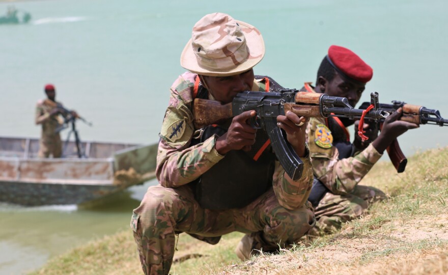 Chadian Soldiers conduct a beach infiltration training exercise as part of Flintlock 17 March 8 in N'Djamena, Chad.