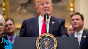 President Donald Trump speaks before signing the Education Federalism Executive Order during a federalism event with governors in the Roosevelt Room at the White House in Washington, April 26, 2017. 