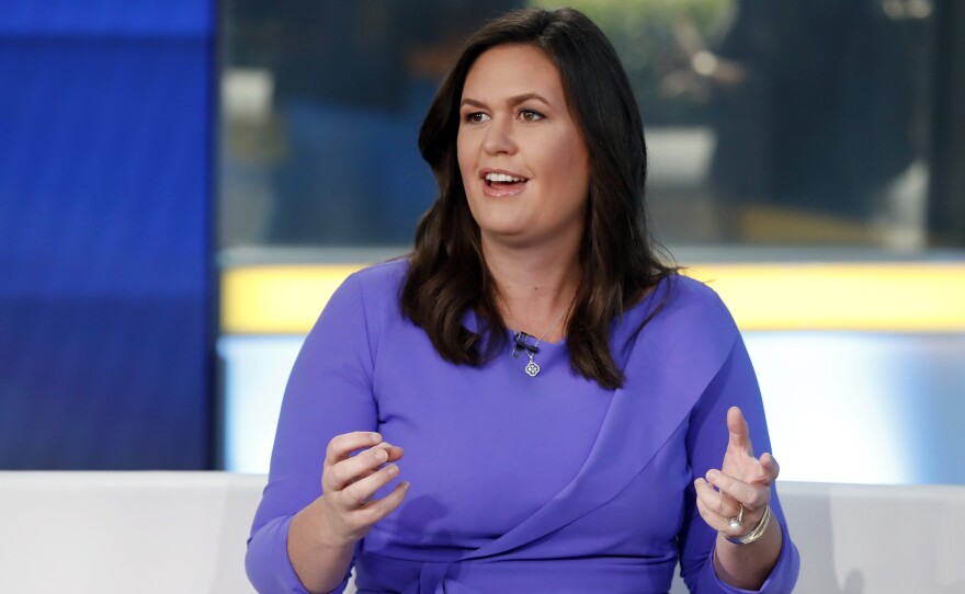 Sarah Huckabee Sanders, former White House press secretary, is seen during a 2019 appearance on the "Fox & Friends" TV show.