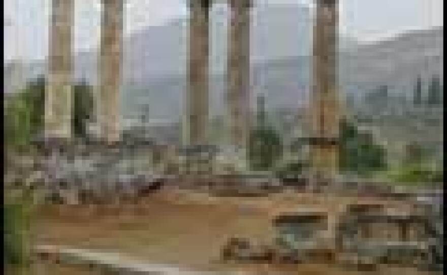 Columns mark all that's left of the Temple of Zeus in Nemea. Archeologists are slowly rebuilding the columns, one limestone disk at a time.