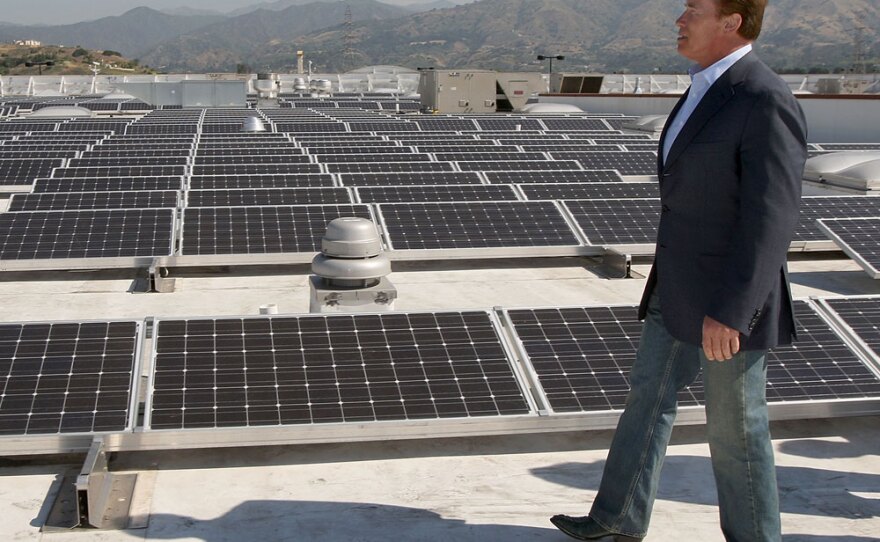 Gov. Arnold Schwarzenegger wants 33 percent of California's electricity to come from renewable sources by 2020. That includes solar installations like this one on the roof of a Sam's Club store in Glendora, Calif.