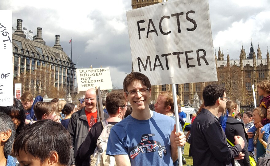 The March for Science in London ended at Parliament Square where thousands of marchers heard talks from scientists and journalists.