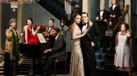 (left to right) Eileen Atkins as Lady Maud Holland, Claire Foy as Lady Persie, Nico Mirallegro as Johnny Proude, Art Malik as Amanjit Singh, Ellie Kendrick as Ivy Morris, Neil Jackson as Harry Spargo, Keeley Hawes as Lady Agnes Holland, Ed Stoppard as Sir Hallam Holland, Adrian Scarborough as Mr. Pritchard, Jean Marsh as Rose Buck, and Anne Reid as Mrs. Thackeray in "Upstairs Downstairs"