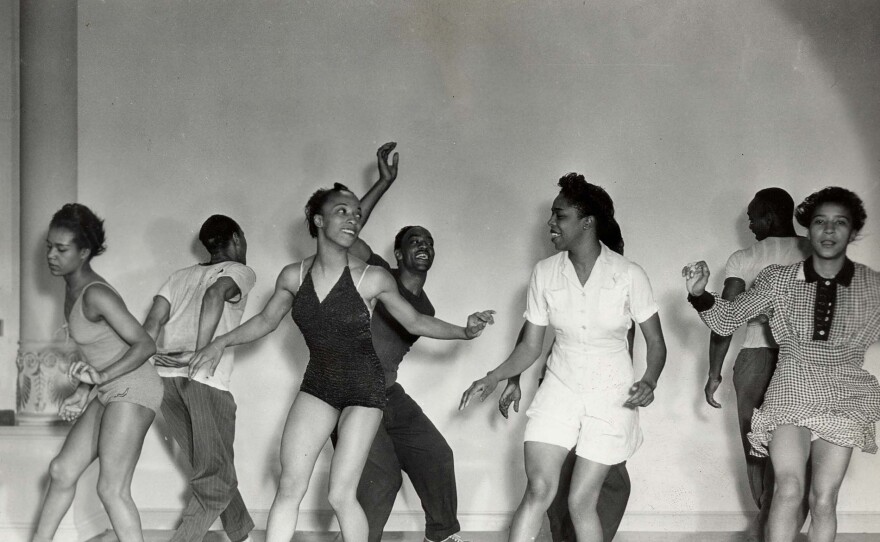 Savoy Ballroom lindy hoppers rehearsing for the film Hellzapoppin' 1941.