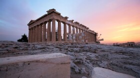 Sun sets over the Parthenon, a temple dedicated to the goddess Athena that was completed in 432 B.C.