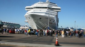The Carnival Splendor tied up at the dock in San Diego bay. 