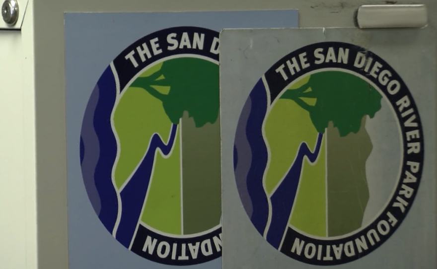 The San Diego River Park Foundation logo adorns the agency's office, Feb. 3, 2017.