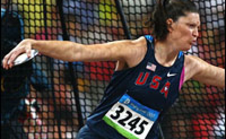 Stephanie Brown Trafton of the United States competes in the women's discus final on the way to an Olympic gold medal in Beijing.