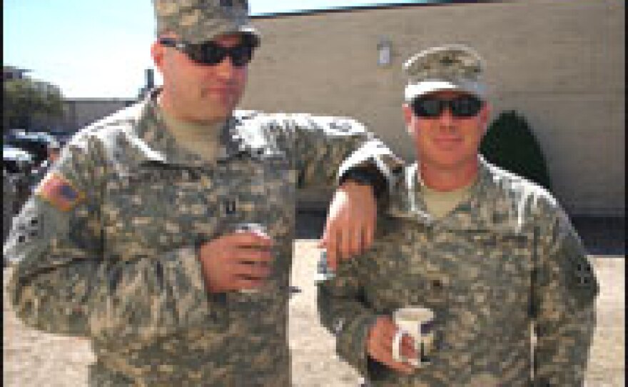 Capt. Nate Rawlings (left) and Sgt. Travis Paker took some downtime at Fort Hood in Texas while they prepared to return to Iraq.