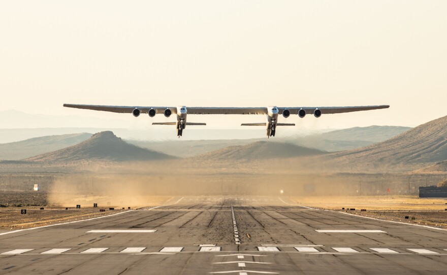 The Stratolaunch — the world's largest plane by wingspan — took its first flight on Saturday above the Mojave Desert in California.