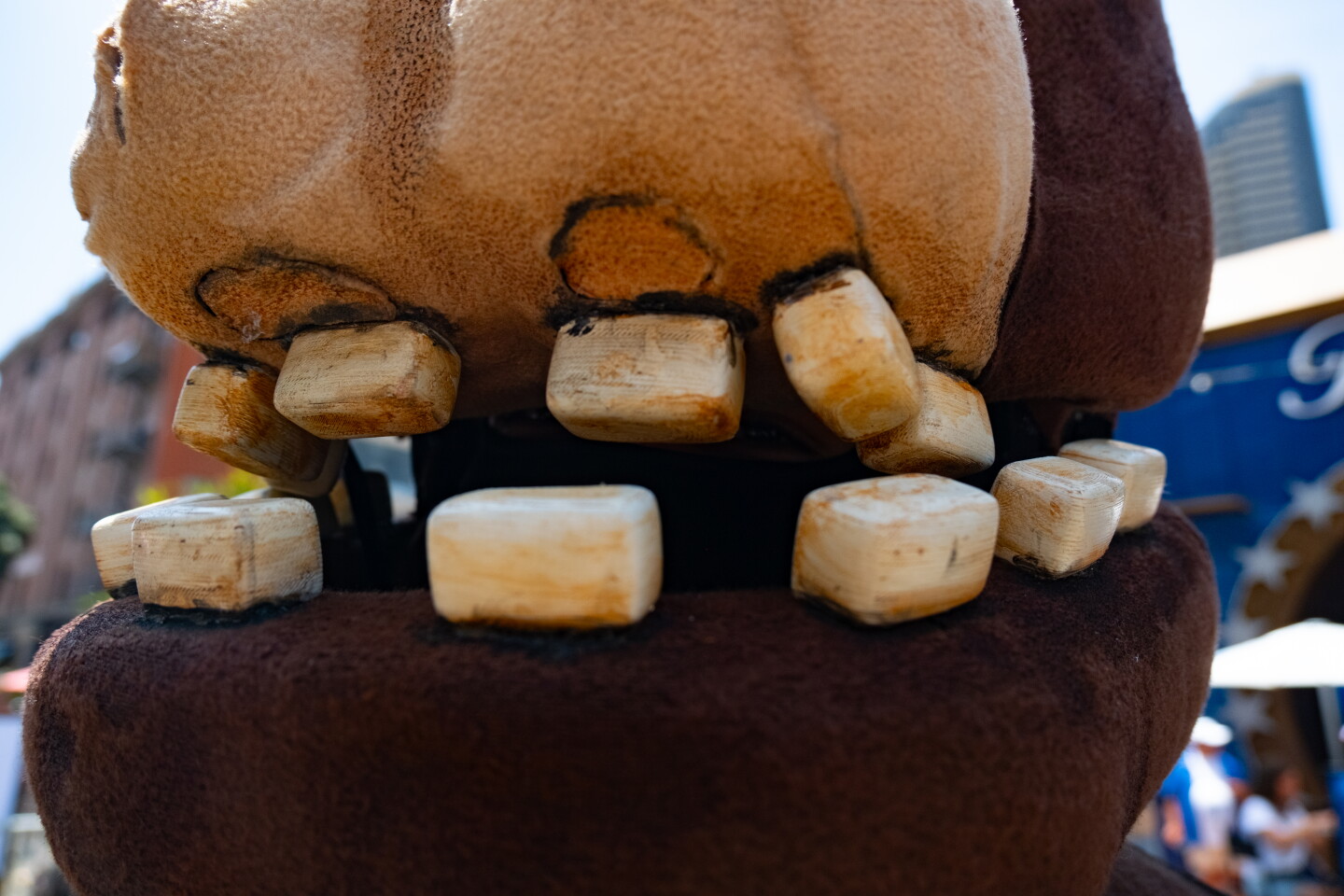 A close-up shows the teeth of Freddy Fazbear from "Five Nights at Freddy's" in the Gaslamp Quarter during Comic-Con, July 24, 2026.