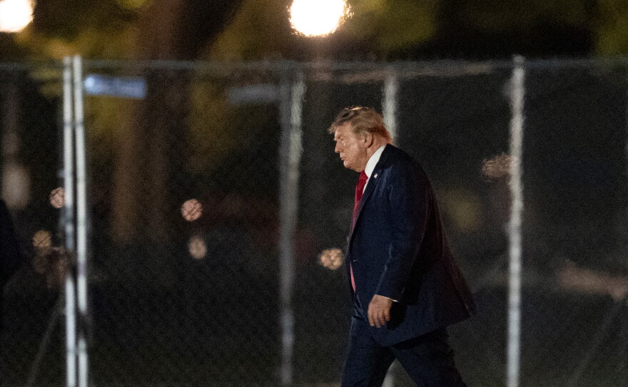 President Donald Trump walks on the Ellipse as he arrives on Marine One near the White House, Friday, Aug. 21, 2026, in Washington.