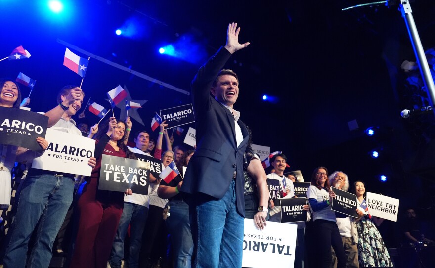 Texas Democratic Senate candidate Texas state Rep. James Talarico waves to the crowd before speaking Mar. 4 in Austin. Talarico raised $27m in the first quarter of 2026, leading a pack of Democrats who outraised Republicans in several key Senate matchups.